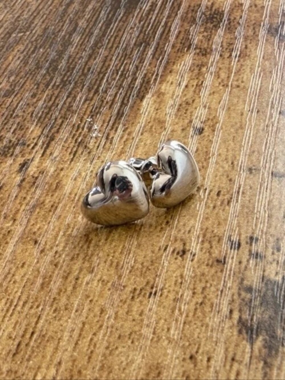 Vintage Silver Tone Puffy Heart Stud Earrings